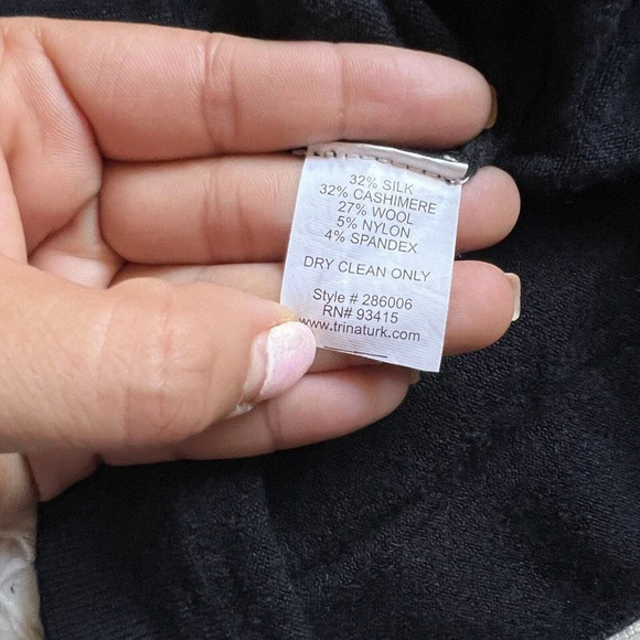 Trina Turk Cardigan Cashmere Silk Wool Black/cream Striped Pockets Sweater Sz M - Picture 9 of 9